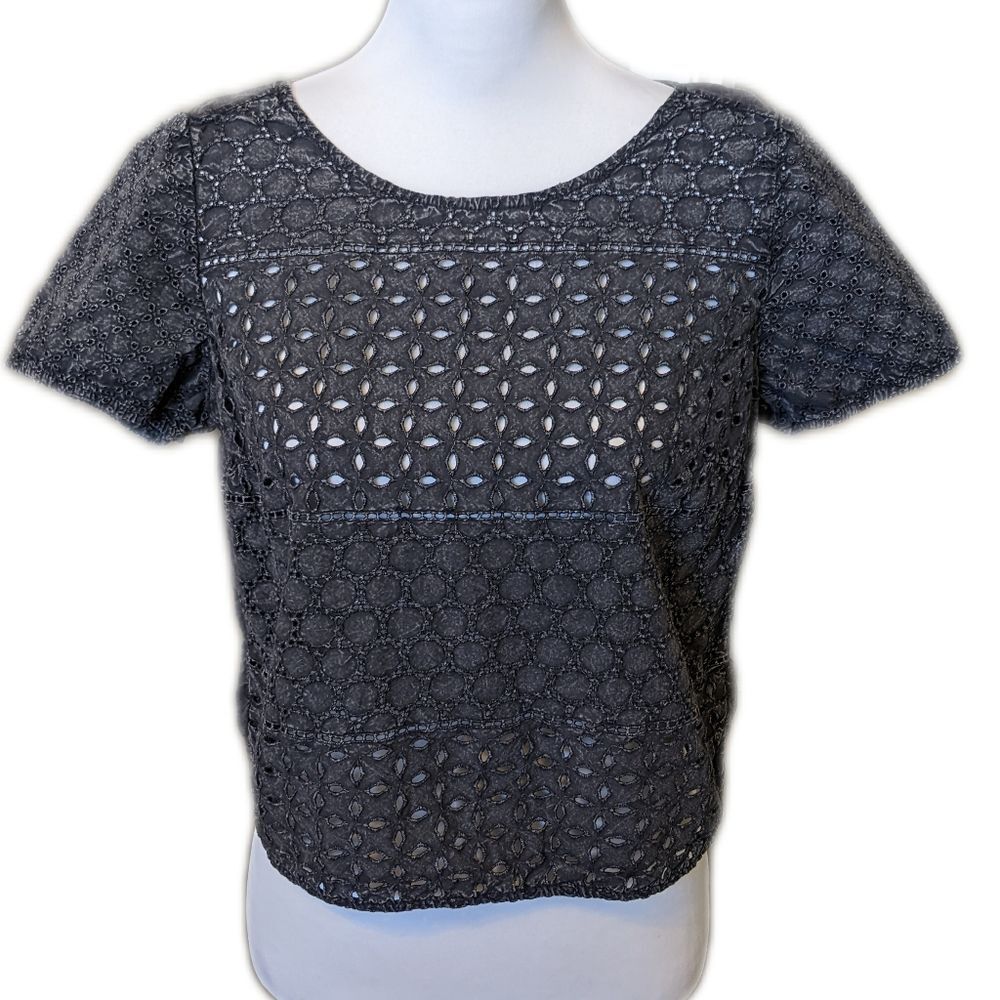 American Eagle Outfitters washed out black slightly cropped blouse, eyelet M